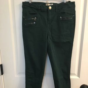 Green, cropped-legged pants